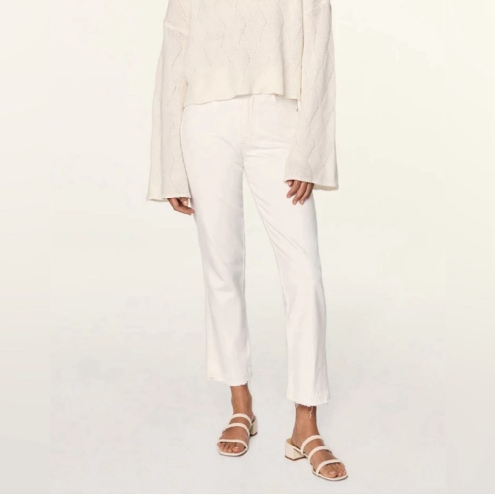 Amo White Jeans‎ Chloe Crop White Sand Cotton Blend Womens Size 32 Raw Hem